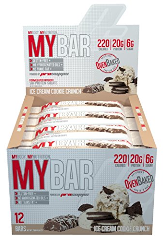 Pro Supps MYBAR Delicious Oven Baked Protein Bar (Ice Cream Cookie Crunch), 20g Protein, Only 6g Sugar, Gluten-free, No Trans Fat, Healthy on-the-go Snack. 12 Count, Net WT 1.94 ounces