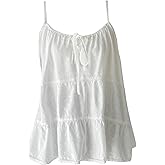 SOLY HUX Women's Summer Ruffle Tie Front Tops Spaghetti Strap Scoop Neck Babydoll Camisole Top
