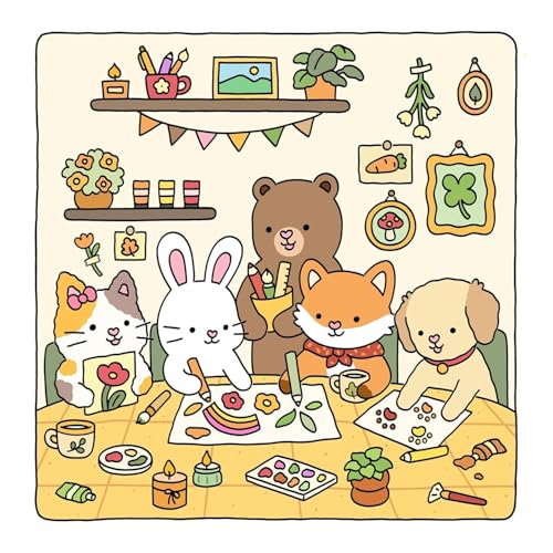 Animal Coloring Book, Fun & Relaxation for Kids & Adults, Cute Kawaii Animal Designs, Mini Watercolor Style, for Teens & Adults