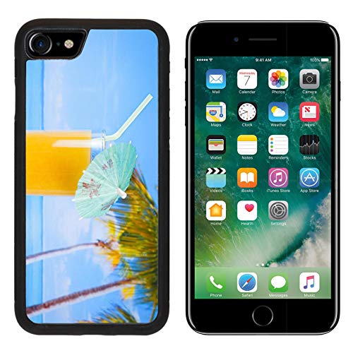 Luxlady Apple iPhone 8 Case Aluminum Backplate Bumper Snap iPhone8 Cases ID: 39592028 Glass of Orange Juice on The Sandy Beach Near Starfish with sea in Background