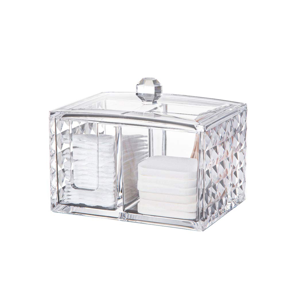 HARLIANGXY Cotton Pad Organiser Storage Box with Lid, Cotton Buds Holder, Make Up Organiser, Jewellery Box, Clear Acrylic, Transparent
