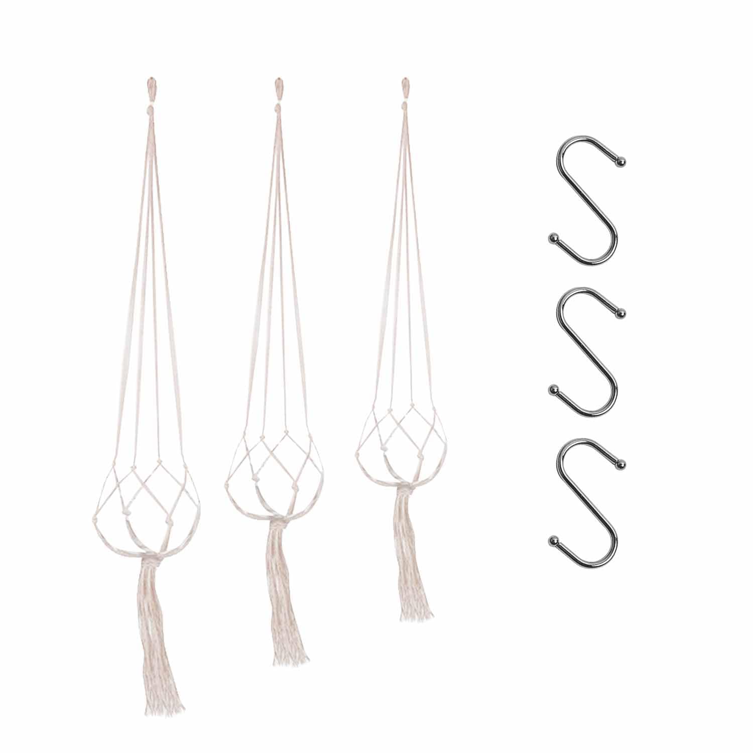 GVSAVY 3 White Plant Hangers with 3 S Hooks, Hanging Planter Basket, Plant Hanger, Lace Plant Holder, Flower Pot Decoration Stand, Outdoor Decoration, Suitable for Garden, Home