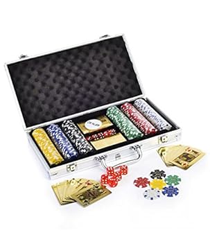 Kids Mandi Premium Poker Chip Set with Golden Colour Playing Cards | Comes with Aluminium Carrying Case, Dice, Dealer Button Included (300), Multi Color