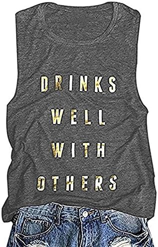 Maconsttt Women's Sleeveless Letters Print Summer T-Shirt