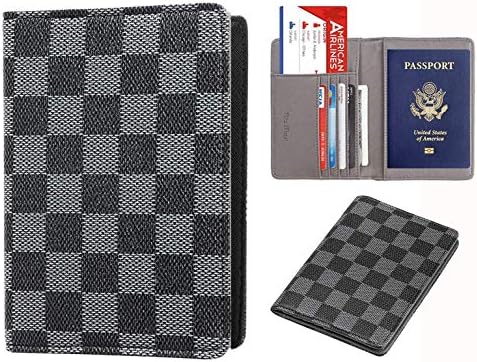Tobert Checkered Passport Cover Wallet PU Leather RFID Blocking Travel Organizer Card Holder