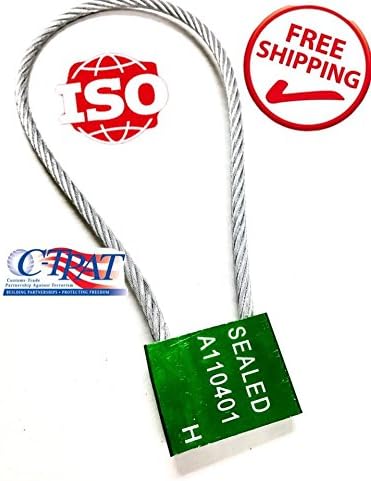Green Galvanized Steel Lock Seals - Self-Lock Pull Tight Adjustable Metal Cable for Truck Doors, Trailers, Cargo, Containers - 14” Long, 1/5” Thick, 5mm (50ct)