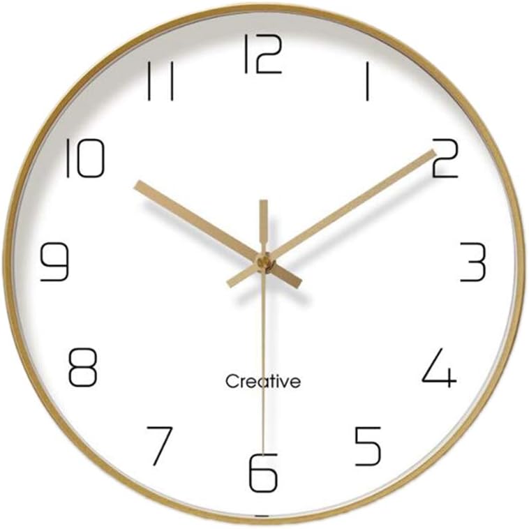 JUSTUP Golden Wall Clock, 12in Non-Ticking Metal Wall Clock Battery Operated Silent Large Decorative for Kitchen Living Room Bedroom (Arabic)