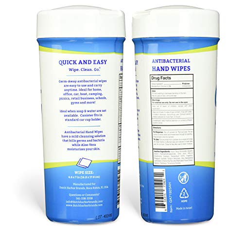Germ-Away Antibacterial Wipes for Hands and Face, Kills 99.9% Germs on Skin, 80 Wipe Canister Fits in Cup-Holder, (4 Canisters, 320 wipes)