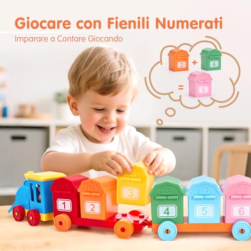 hahaland Giochi Montessori 1 Anno, Animali Giocattolo per Bambini con Conteggio, Abbinamento e Ordinamento, Set di Treno Giocattolo Fattoria Animali Bambini, Educativi Regalo Giochi Bambini 1 2 3 Anno