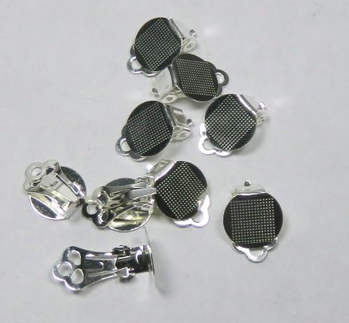 30 Earring, Clip-on, Silver-plated Steel, 12mm Round Flat Pad with Loop. Sold Per Pkg of (15 Pairs)