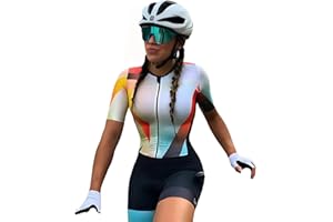 Women's Multicolored Patchwork Short Sleeve Female Cycling Suit Woman Jumpsuit Cycling Clothing Triathlon Shorts XS-3XL, 14, 
