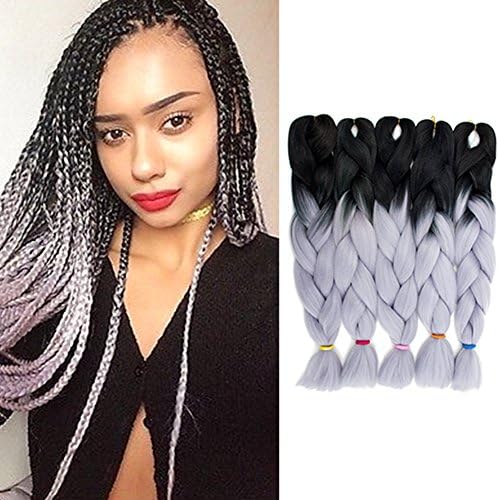 24 Inches Jumbo Braid Synthetic Braid Hair Extensions 8 Pieces/100g Kanekalon Hair Braiding Extensions (8PCS, 1B/Silver Grey)