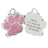 Didog Glitter Paw Print Pet ID Tags for Small Dogs and Cats,Personalized Engraving