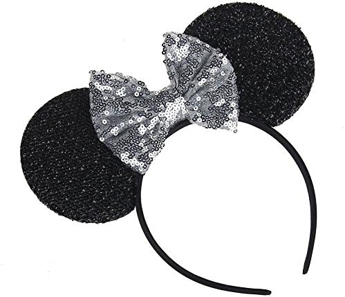 Kewl FashionSequins Bowknot Lovely Mouse Ear Headband Headwear for Travel Festivals (Silver)