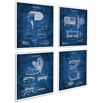 Gnosis Picture Archive Bathroom Posters Set of 4 Art Prints Unframed Toilet Paper Roll Toilet Seat Blueprint Diagrams Patents_Toilet_Blue4A
