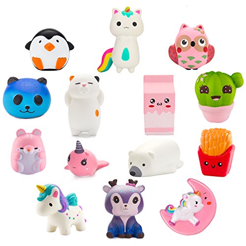 BeYumi Slow Rising Toy, Unicorn, Panda, Deer, Cat Squishy Toy, Kawaii Jumbo 10 Pcs Cream Scented Simulation Cute Animal & Food Squeeze Toys for Collection Gift, Decorative props Large or Stress Relief