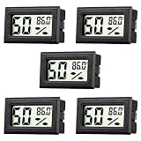 Rojuna 5-pack Mini Thermometer Hygrometer, Small Digital Electronic Temperature Humidity Meters Gauge Indoor LCD Display Fahrenheit for Humidors, Greenhouse, Garden, Cellar, Fridge, Mason Jar