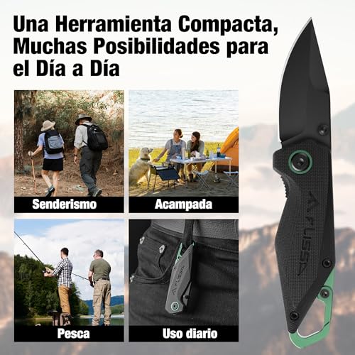 FLISSA Mini Folding Knife EDC 14C28N 137mm | Compact Pocket Knife with G10 Handle and Key Ring for Hiking, Travel and Daily Use