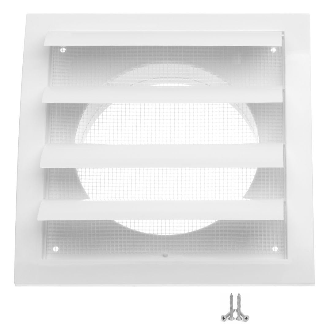 Ø 125mm / 5'' White Plastic Ventilation Grille with Non-Return Gravity Shutters - Air Vent Cover with Insect Protection