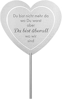 Fritz Cox® - Grabstecker: Edelstahl Herz 'Du bist nicht mehr da'; Grabschmuck, in Liebe für einen geliebte Menschen; eine wetterfeste Erinnerung aus Edelstahl - ideal auch für ein Urnen-Grab