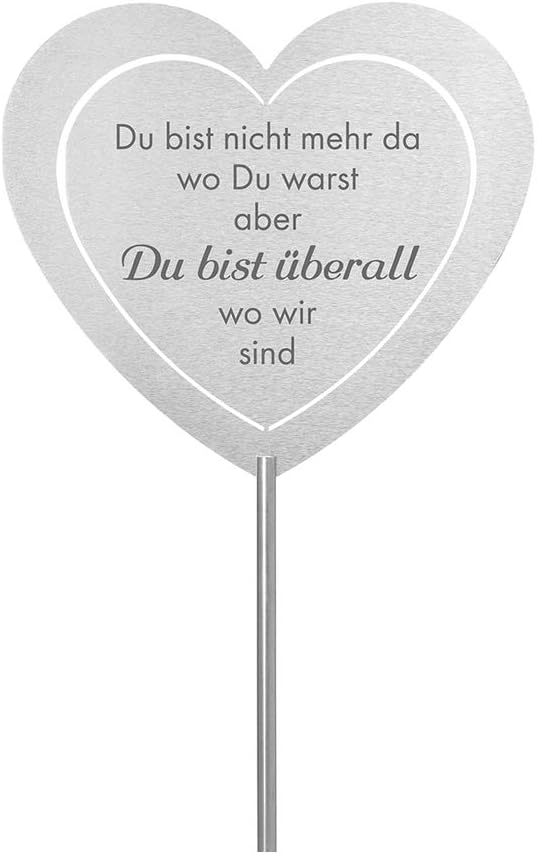 Fritz Cox® - Grabstecker: Edelstahl Herz 'Du bist nicht mehr da'; Grabschmuck, in Liebe für einen geliebte Menschen; eine wetterfeste Erinnerung aus Edelstahl - ideal auch für ein Urnen-Grab