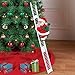 Electric Santa Climbing Ladder to Tree, Climbing Up and Down Santa Claus on Ladder with Music and Bag of Presents Tree Holiday Party Home Door Wall Decoration Xmas Ornament Toys Gift