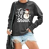 MMIUAEG Merry Christmas Shirts for Women Let It Snow Sweatshirts Xmas Tree Graphic Tshirts Winter Snowman Fleece Pullover