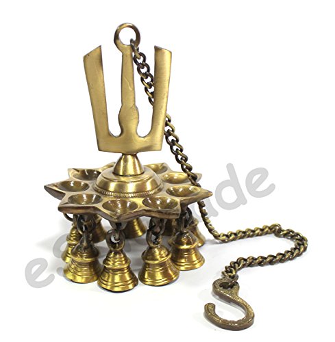 eSplanade - Krishna Wall Hanging Brass Diya with Bells | Oil Lamp | Home Decor | Diya, Deepak, Deepam (Namah Design Diya)