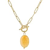 TaYolnFaSo Pearl Gemstone Pendant Paperclip Toggle Necklace 18k Gold Plated Natural Pearl Stone Birthstone Chain Necklace Paperclip Jewelry Valentine's Day Gift for Women