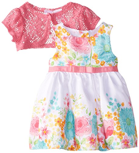 Youngland Baby Girls' Floral Shantung Dress with Lace Shrug, Pink/White, 12 Months