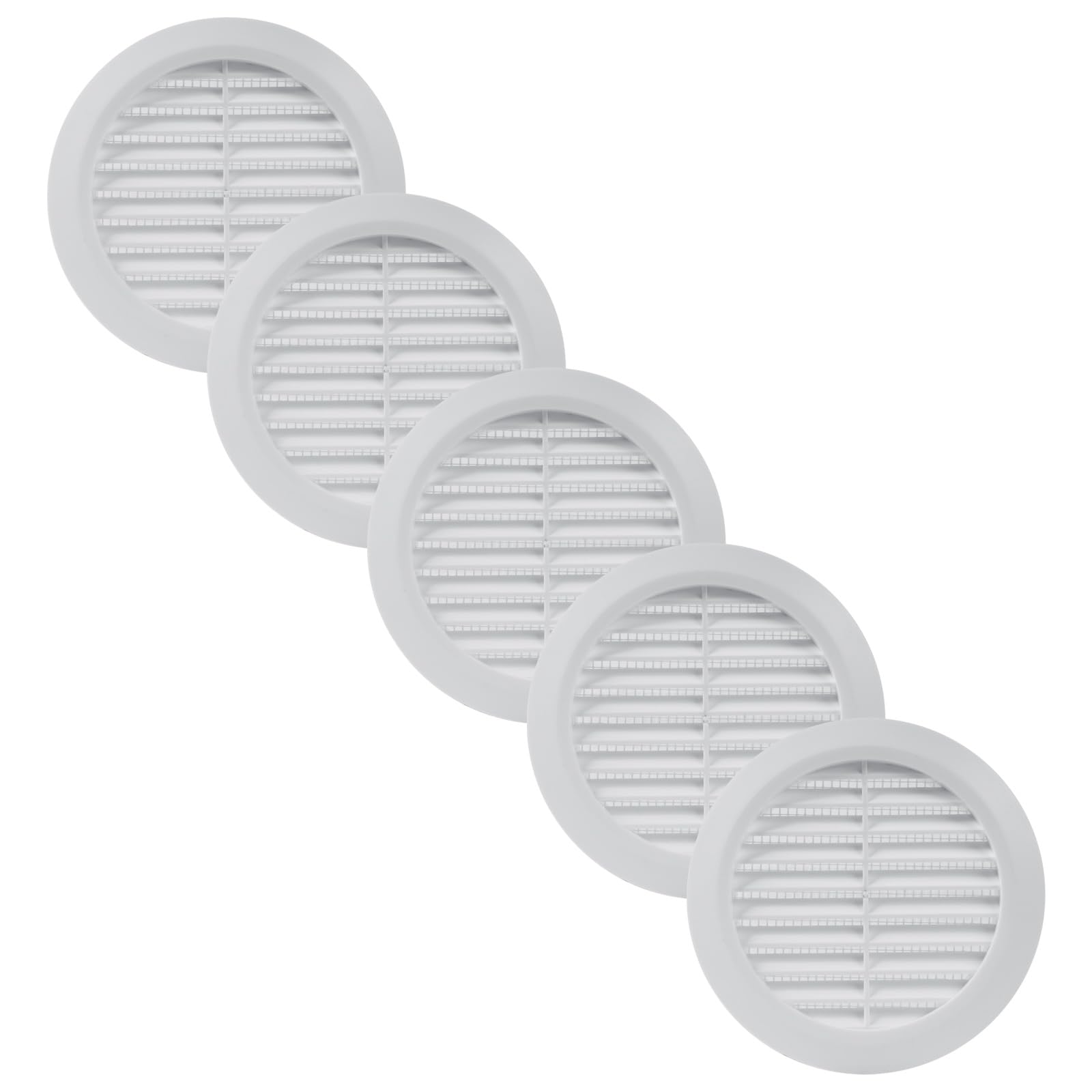 Vent Systems 100 mm / 3.94'' Inch White Air Vent Cover - 5 Pack - Round Ventilation Grille with Integrated Protective Mesh Screen - HVAC Vents for Bathroom, Home Office, Kitchen - Indoor & Outdoor Use
