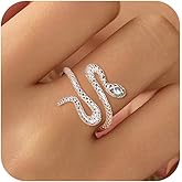 LOVWIAN Snake Ring for Women, 925 Sterling Silver Open Adjustable Vintage Snakes Statement Rings for Men, Dainty Green Cubic Zirconia Snake Wrap Animal Ring Jewelry Gift for Birthday Valentine's Day