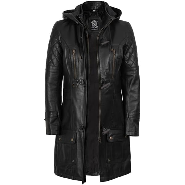 fjackets Black Leather Jacket With Hooded Style - Women's Jacket