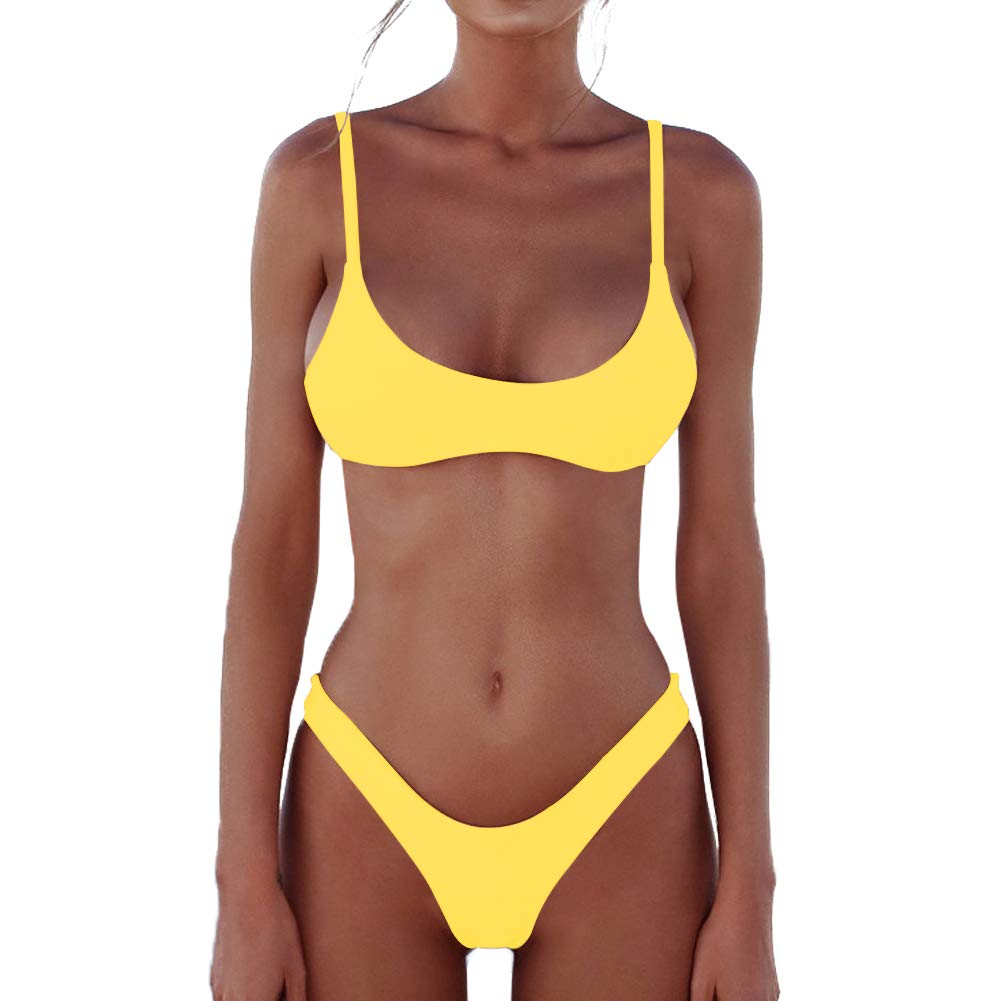 Womens Swimsuits 2 Pcs Brazilian Top Thong Bikini Set High Waisted