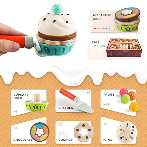 TOP BRIGHT Cupcake-Spiel Rollenspiel-Set - Cupcake Kinder-Spielzeug aus Holz für Kinder von 3-6 - inkl. Spatel, Kekse… – Bild 7
