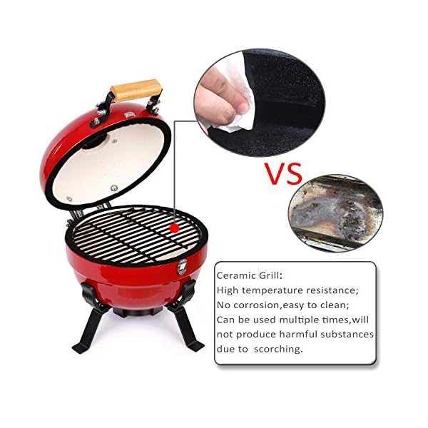 TUSY-Ceramic-Griller-Charcoal-Grill-Advanced-Portable-Red-12-Inch-Foldable-Barbecue-Grilling-Charcoal-Oven-with-Digital-Thermometer