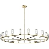 Alora Lighting Revolve 61" Chandelier | Natural Brass Finish | Clear Glass Tubes | Transitional Classic Ceiling Light | Made 