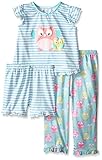 Little Me Little Girls' Owl 3 Piece Poly Pajamas, Multi, 2T