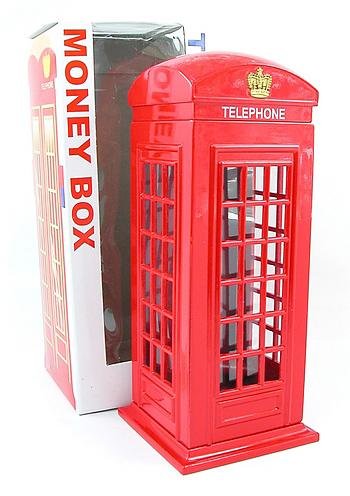 London Souvenir Die Cast Metal with Plastic Parts Red Telephone Box Money Box - Plastic