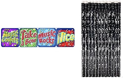 MUSIC Teacher Supplies - 120 Stickers & 24 Musical Note PENCILS - Party Favors Classroom REWARDS - Recitals MOTIVATION