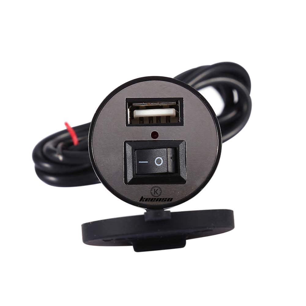 12V Motorcycle Electric Vehicle with Switch, Keenso Waterproof 12V To 5V 1.5A Motorcycle Smart Phone GPS USB Power Adapter Socket car switch