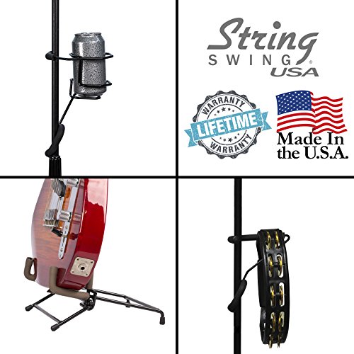 String Swing Electric Guitar Stand and Drink Holder For Mic Stand Combo Pack Gig Bag Kit for On Stage