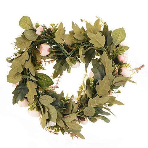 Adeeing Vintage Art Simulation Rose Flowers Wreath Pink Heart-shaped Garland for Home Wedding Decoration