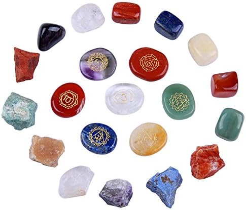 Chakra Stones Reiki Healing Crystal With Engraved Chakra Symbols Holistic Polished Stones, Natural Rough Raw Stone, Chakra Tumbled Stones Polished Crystals Set of 21