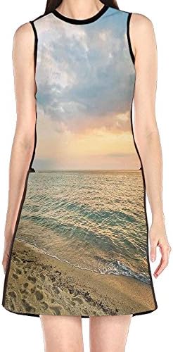 Too Suffering Sunset Dawn Sea Ocean Island Romance Tropic Botanic Tree Women's Sleeveless Casual Swing Dresses