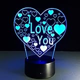 Pixnor 3D Lamp Illusion Night Light I Love U heart 7 Colors Changing Decorative Desk Lamp for lover Bedrooms
