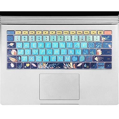 SANFORIN Keyboard Cover for Microsoft Surface Book 13.5 inch (2015 Released), Silicone Skin Protector with Floral & Big Letter Design, US Layout, Fish&Leaves