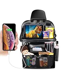 Organizador para asiento trasero de coche, bandeja de mesa de piel sintética para bebé, mesa de comedor plegable, asiento trasero para tableta, soporte para pañuelos, bolsa de almacenamiento, bolsillos para niños, viajes, alfombrillas para asiento trasero