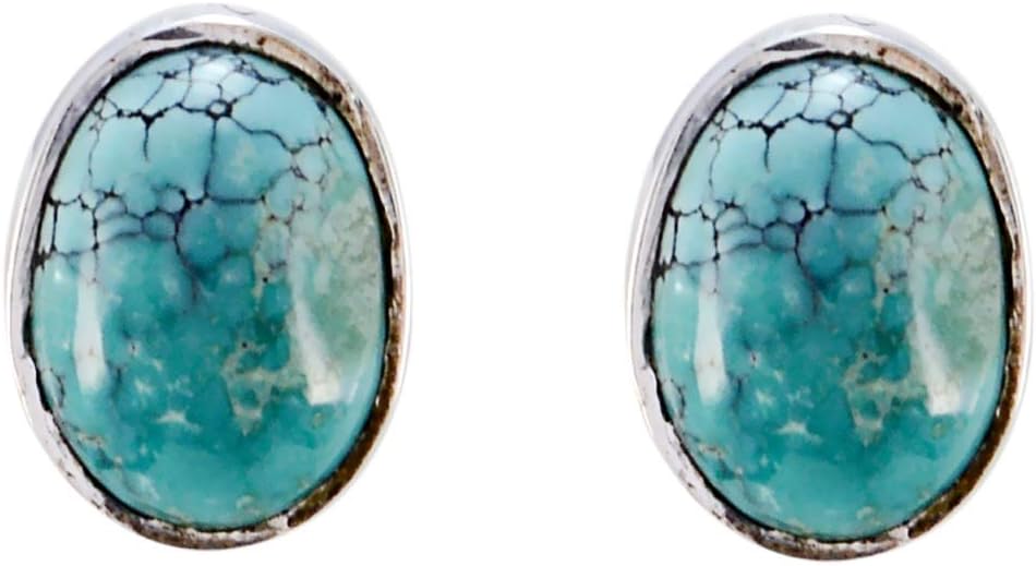 RGPL Genuine Turquoise One Gem Oval Shape Cabochon studs 925 Sterling Silver Earring-RGPL-SETURCB-5051