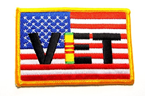 Vietnam Veteran Ribbon on U.S. Flag Military Embroidered Patch Iron Sew PWPM5054